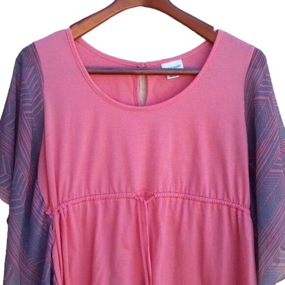 Y2K Motherhood Maternity L Blouse Top Boho Sheer Flutter Sleeve Empire Pink - Picture 3 of 8